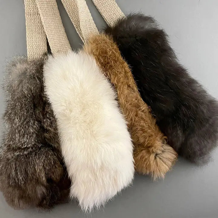 Dog Toy with Rabbit Fur and Natural Hemp Handle