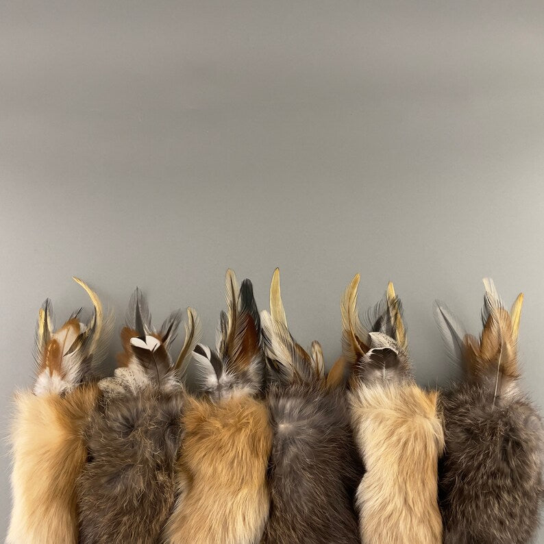 Rabbit Fur and Feathers Cat Kicker Toy, Handmade Cat Toy