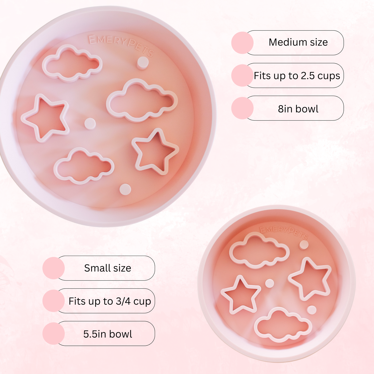 Star + Cloud Slow Feeder Bowls (Pink)