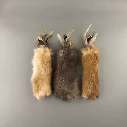 Rabbit Fur and Feathers Cat Kicker Toy, Handmade Cat Toy - Niuniu's Pet Shop