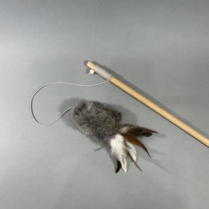 Natural Wand Toy, Cat Teaser with Rabbit Fur and Feathers - Niuniu's Pet Shop