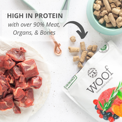 Woof Beef Freeze Dried Dog Food 1.76oz | 9.9oz | 2.2lb - Niuniu's Pet Shop